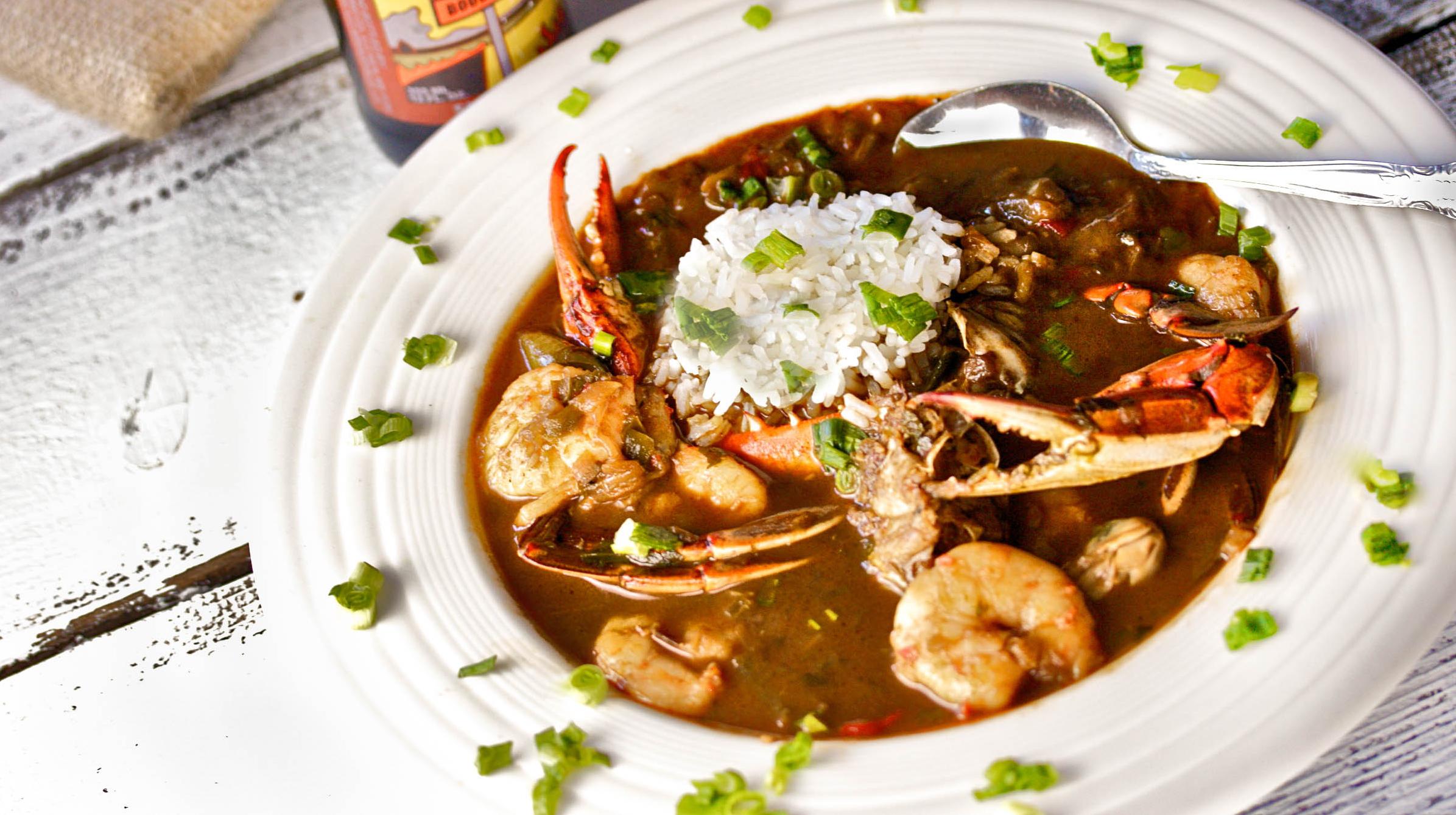  A big pot of steamy seafood gumbo, a Southern signature dish