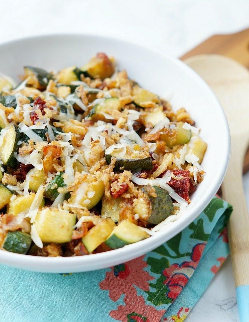 A colorful and flavorful combo of zucchini and tomatoes.
