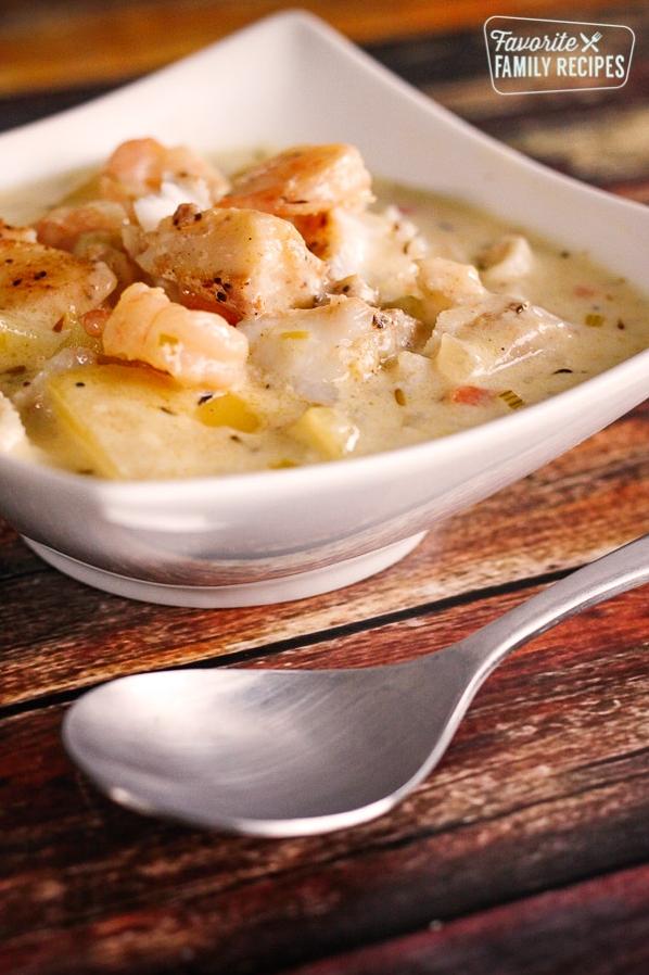  A comforting bowl of Southern seafood chowder to warm you up.