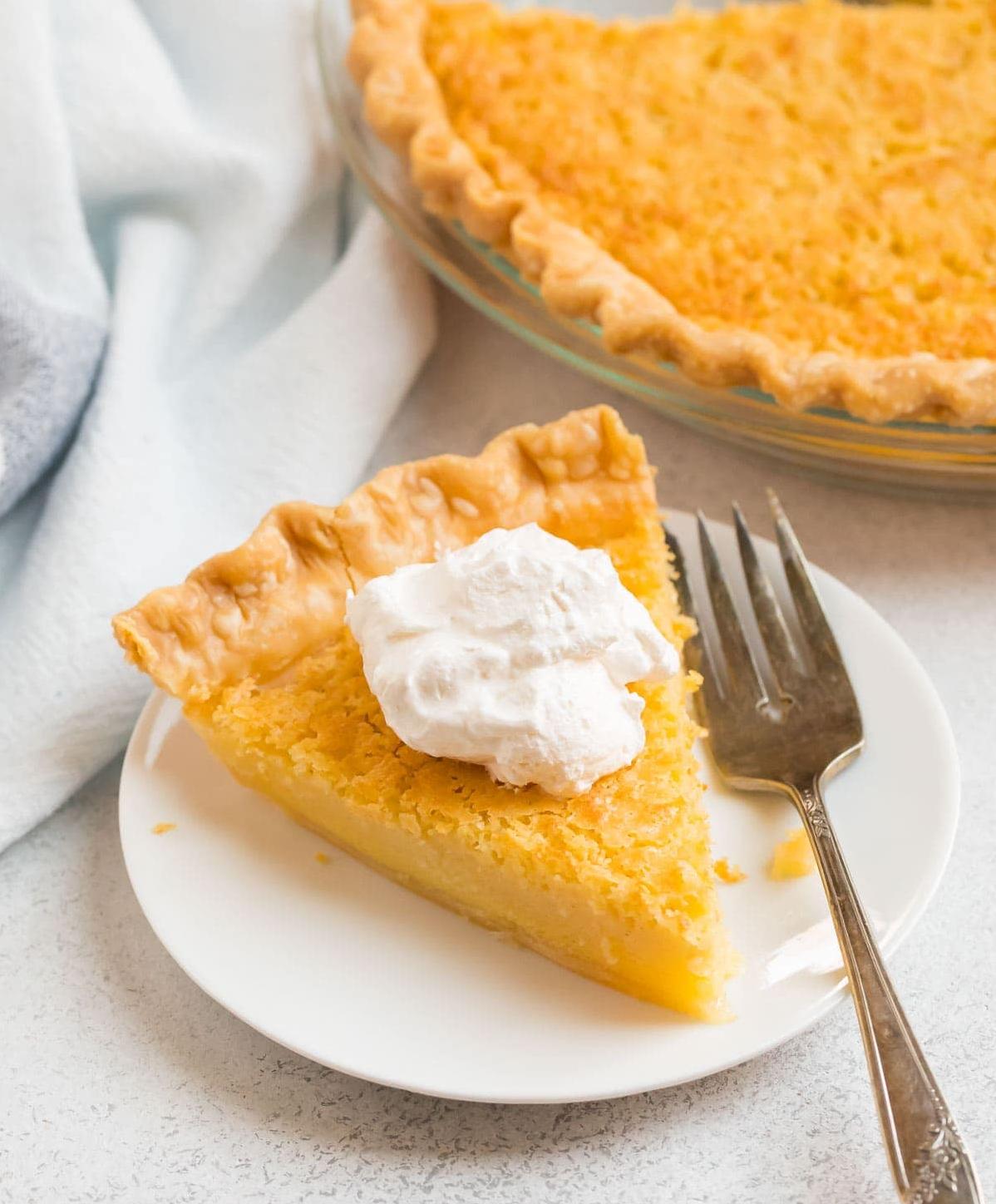  A golden brown crust with a smooth, creamy filling.