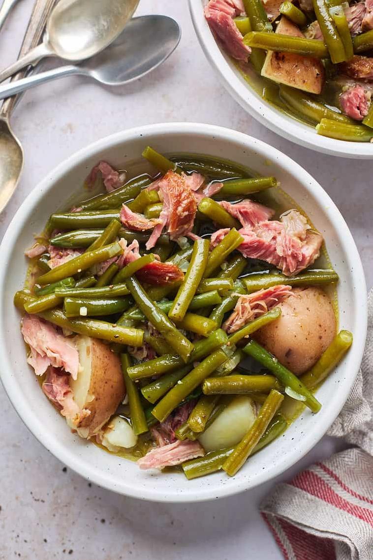  A hearty southern feast - green beans, ham, and potatoes!
