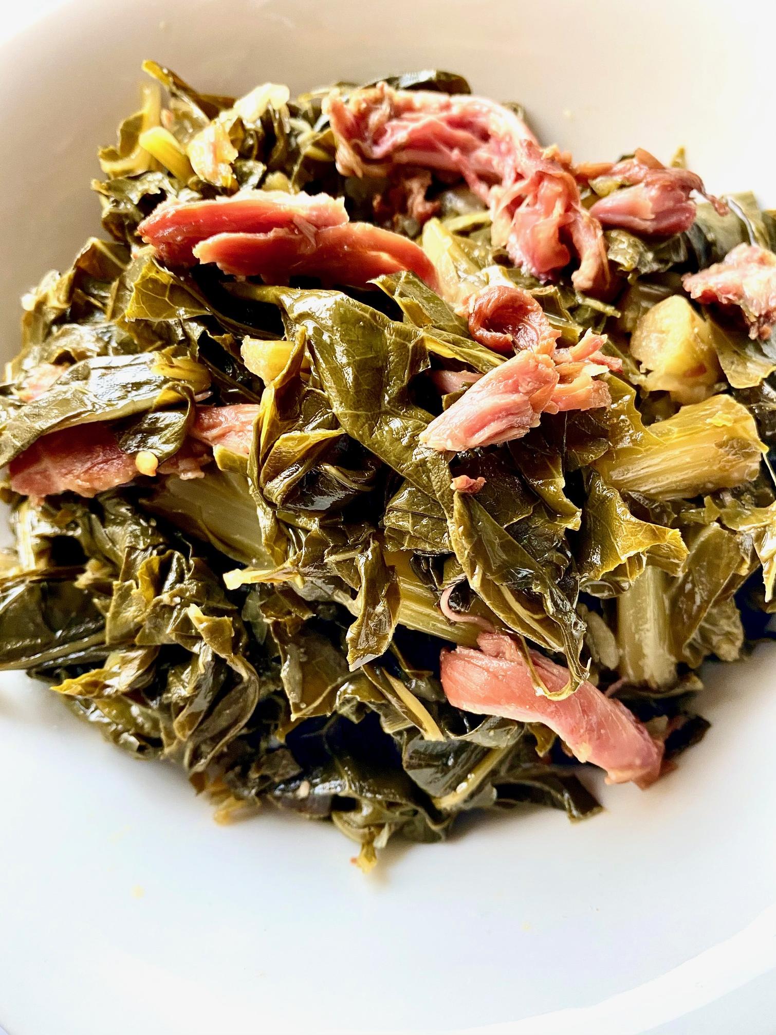  A little bit of bacon and vinegar gives these collard greens a tangy, smoky kick