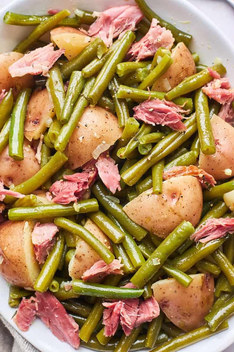  Add some southern charm to your dinner table with this green bean, ham, and potato dish.