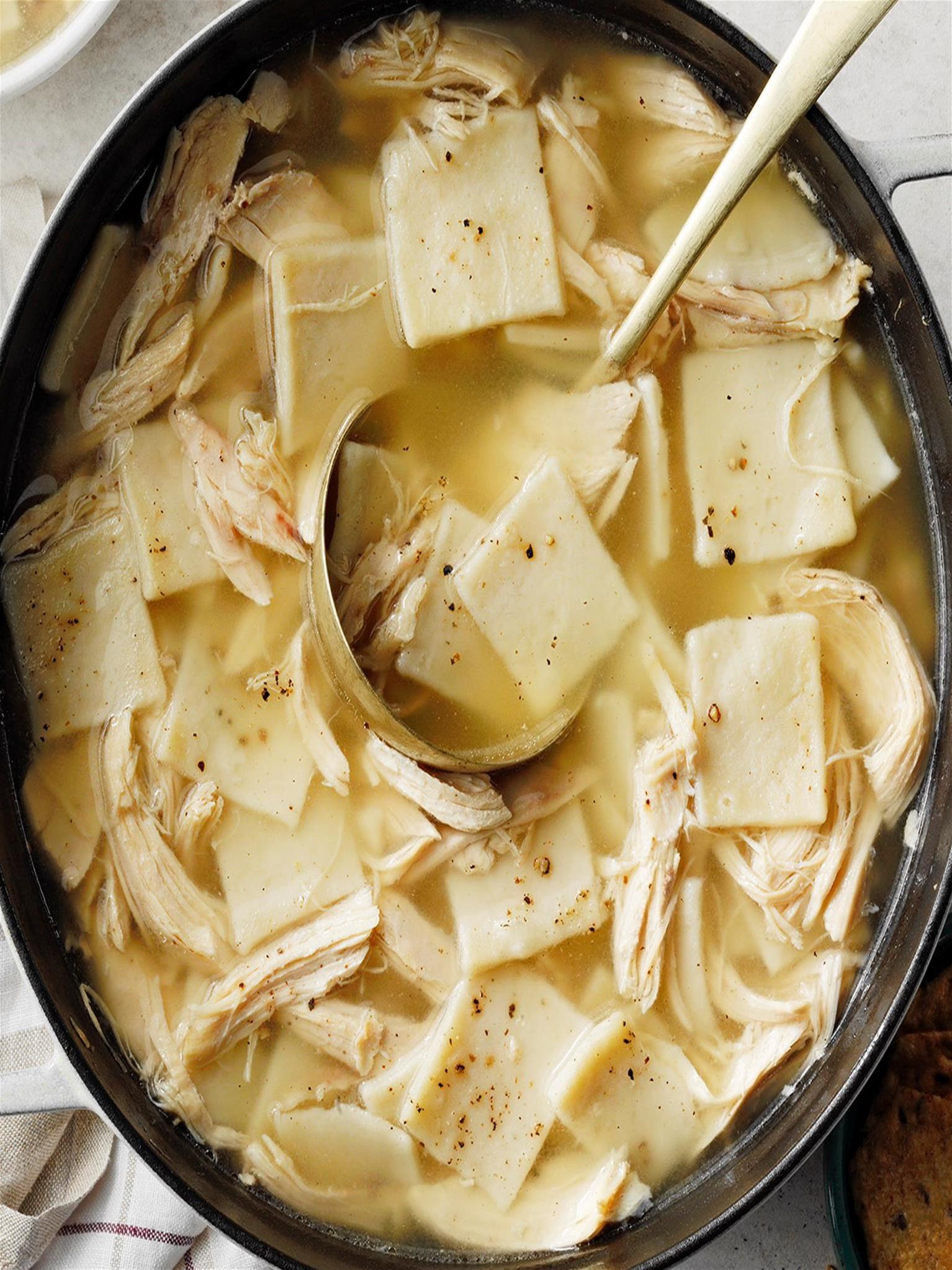  Creamy broth, tender chicken, and fluffy dumplings - what could be better?