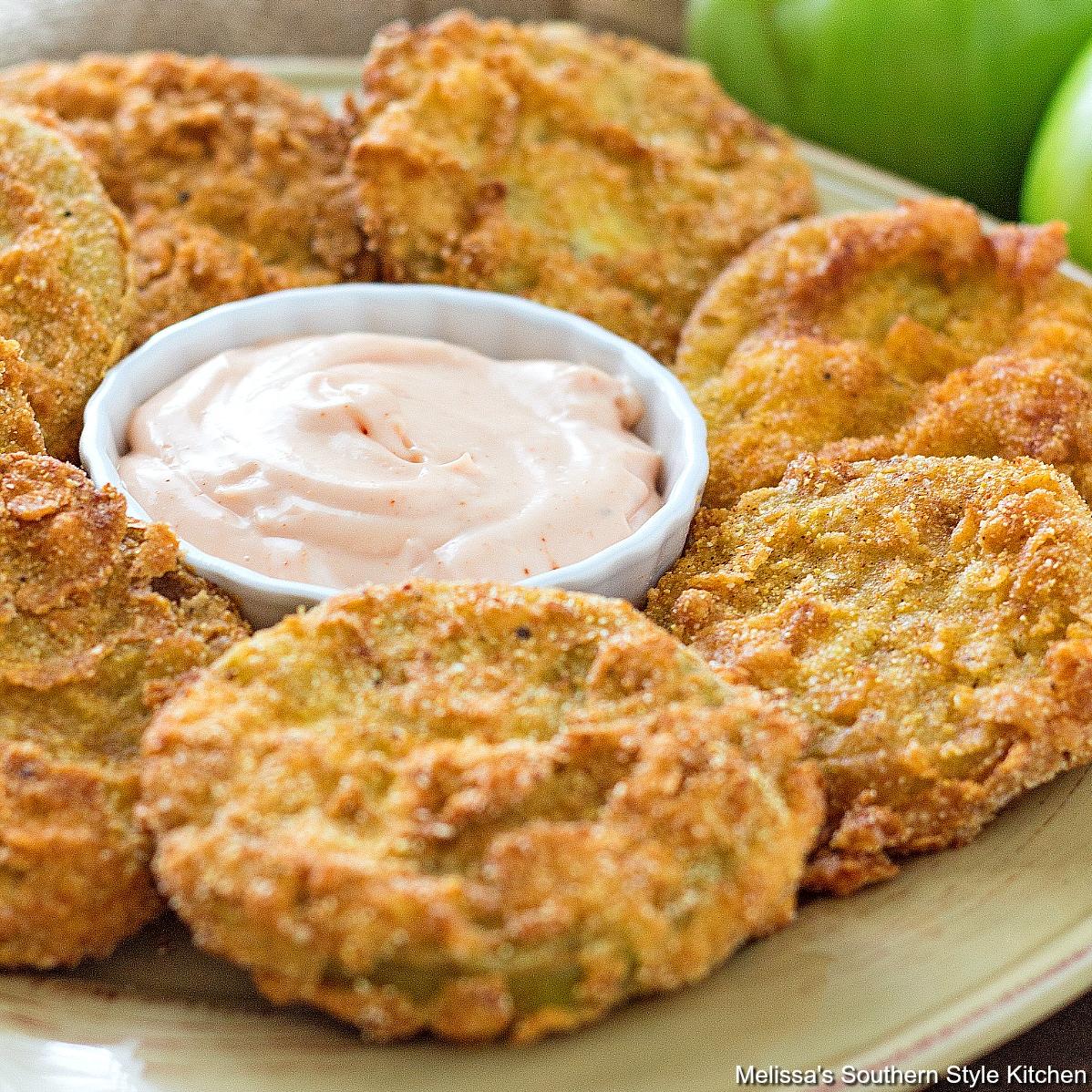  Crispy, golden-brown fried green tomatoes with a hint of heat from the cayenne pepper.