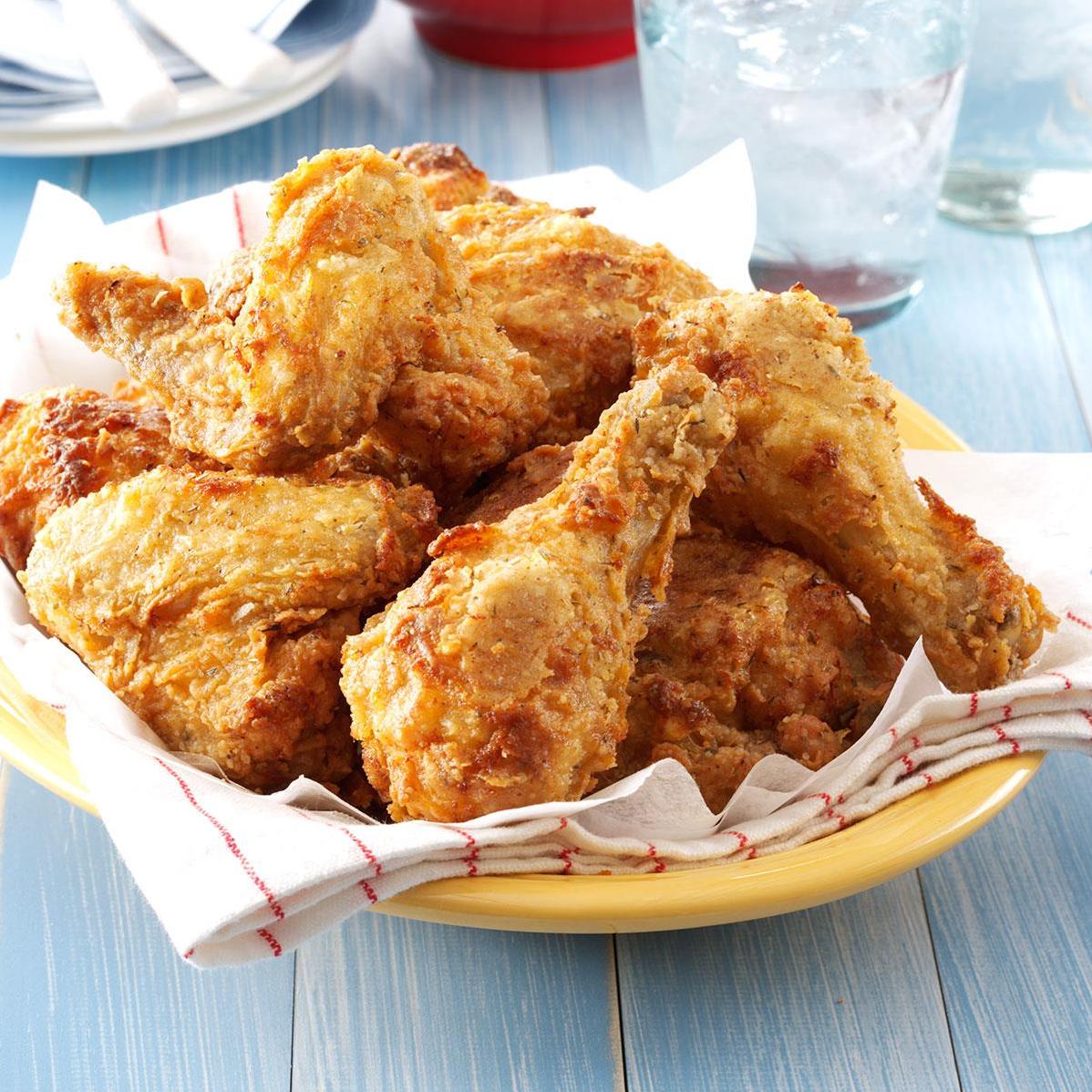  Golden brown and crispy, this Southern fried chicken is a crowd-pleaser.