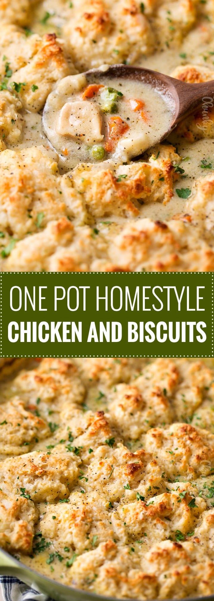  Homemade biscuits offer a flaky, buttery contrast to the savory chicken stew.