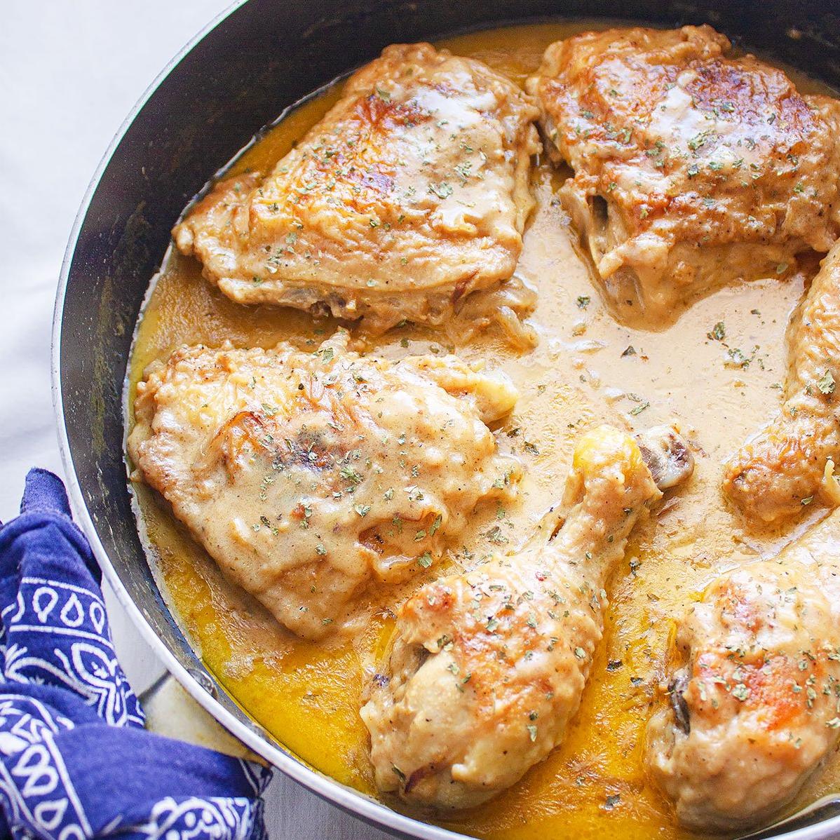  Juicy chicken thighs smothered in rich and creamy gravy
