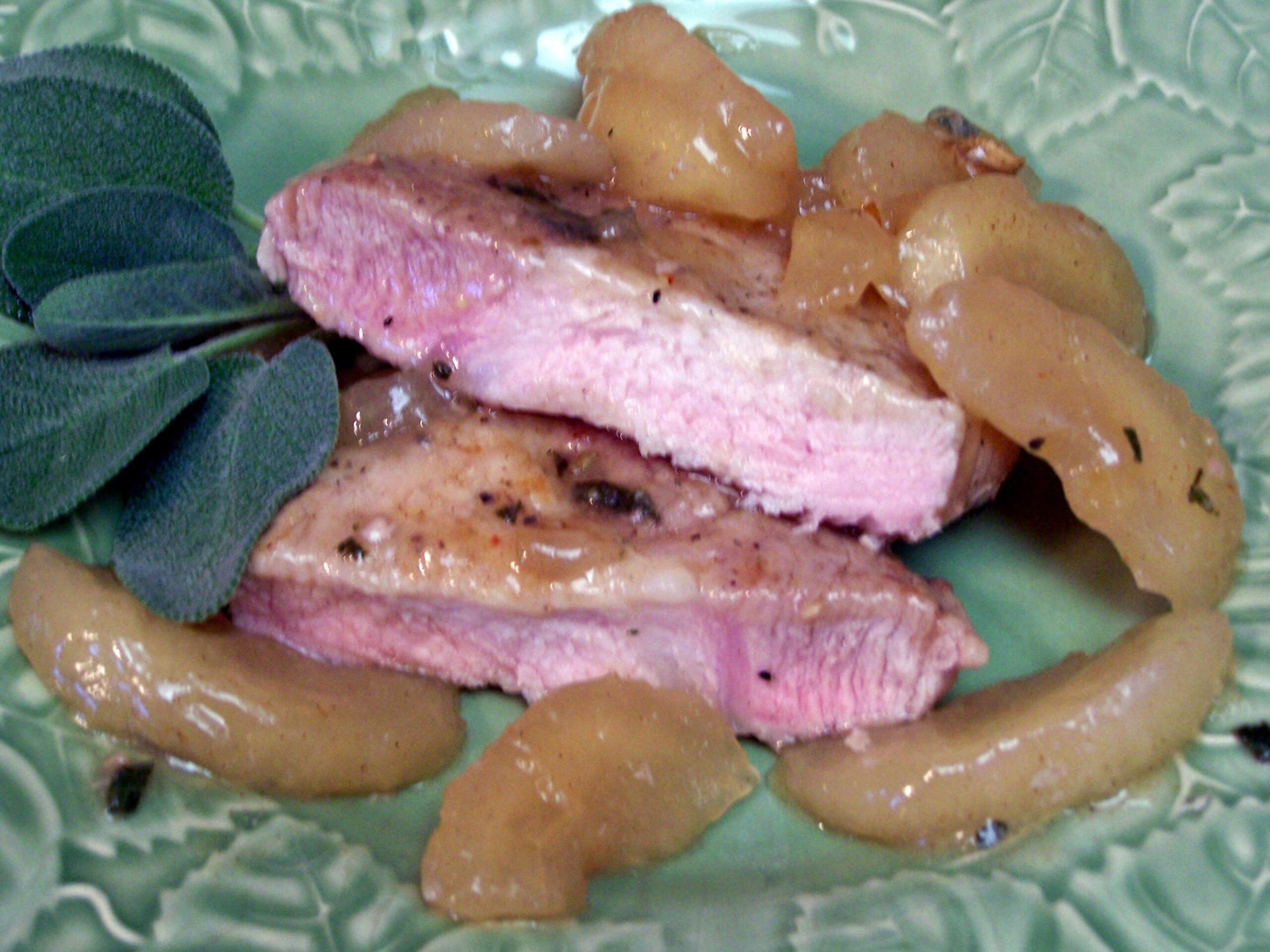  Sizzling, juicy pork chops smothered in a sweet cinnamon apple sauce.
