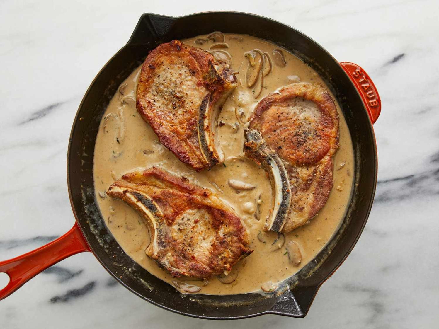 Tender pork chops smothered in a velvety gravy made from scratch