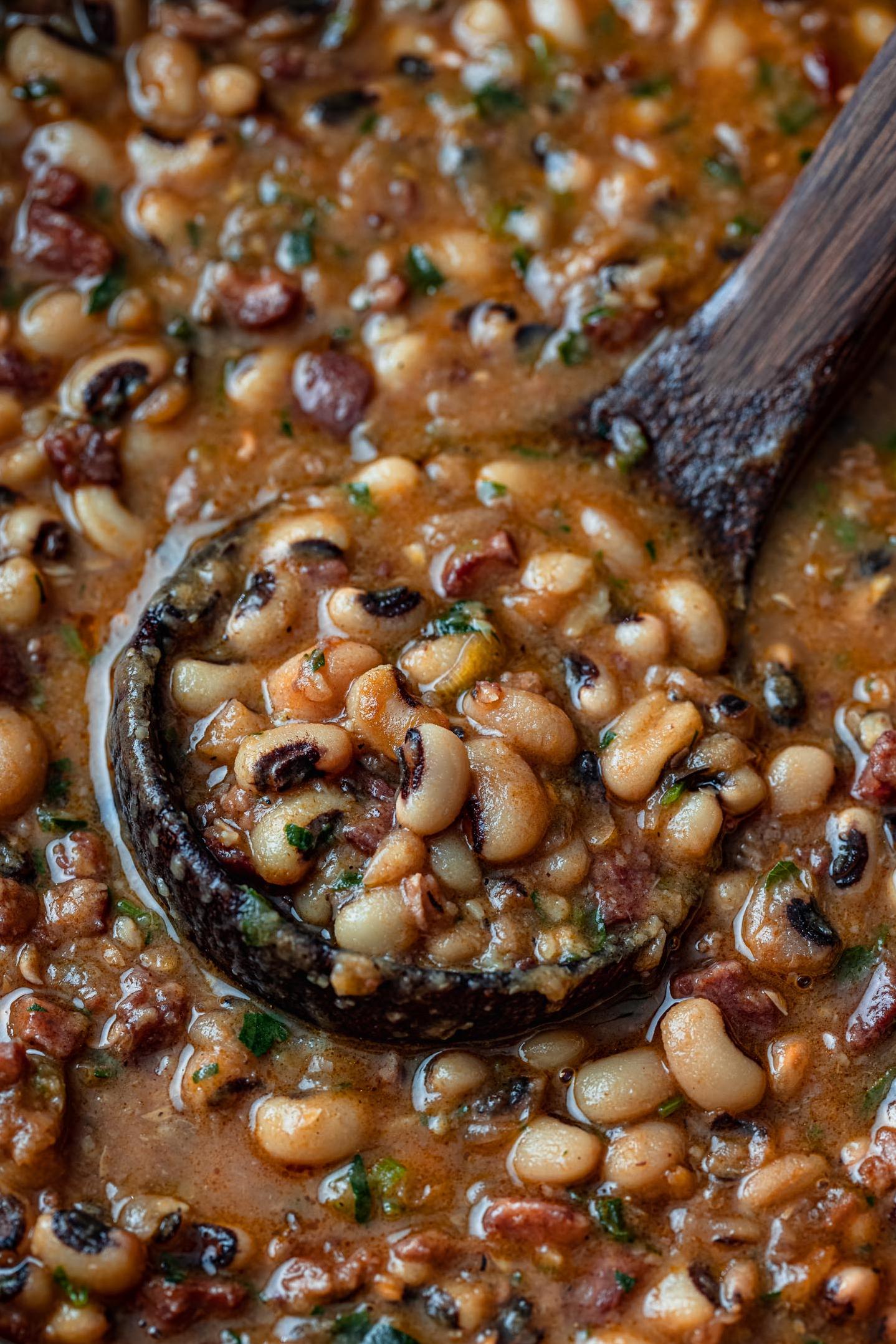  These black-eyed peas are perfect to make on a lazy Sunday, as they simmer on the stove and fill your home with their delicious aroma.