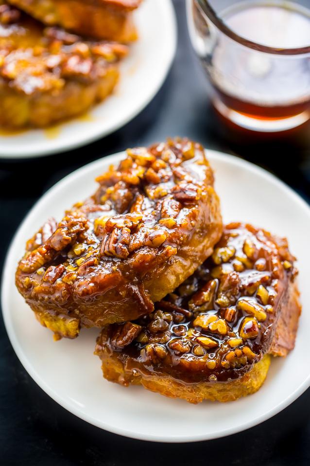  Thick slices of bread soaked in custardy goodness, an unforgettable foundation for creating Southern Pecan French Toast